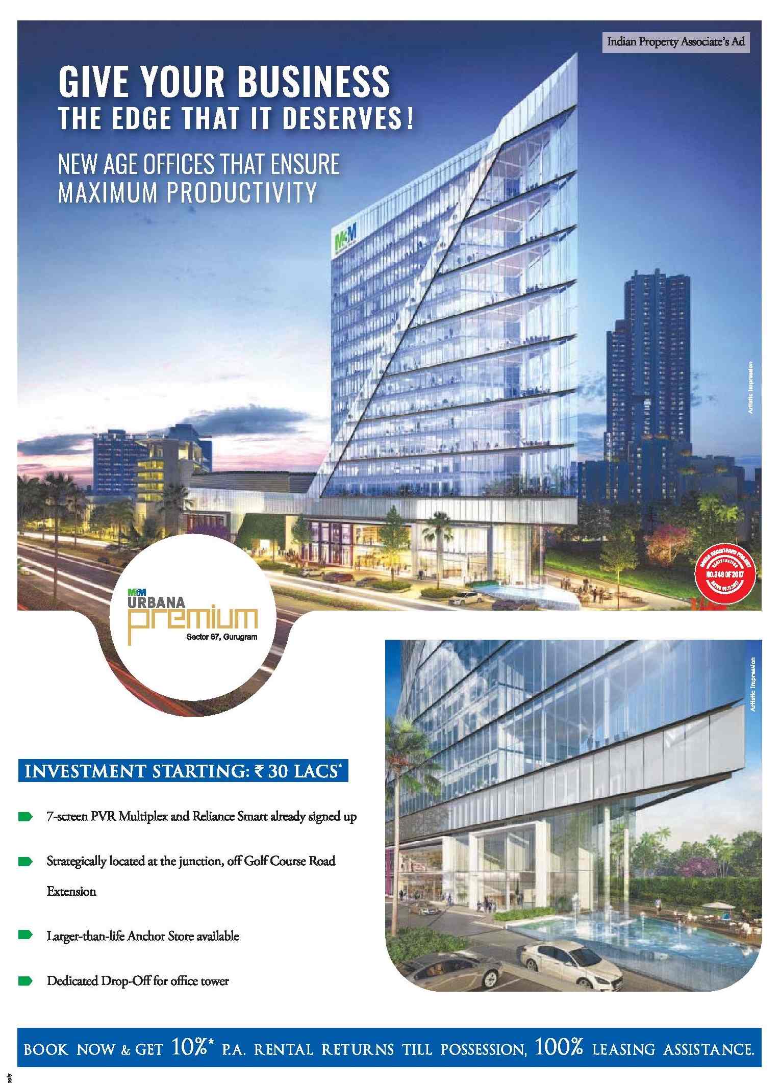 Book now & get 10% p.a. rental return till possession at M3M Urbana Premium in Gurgaon Update
